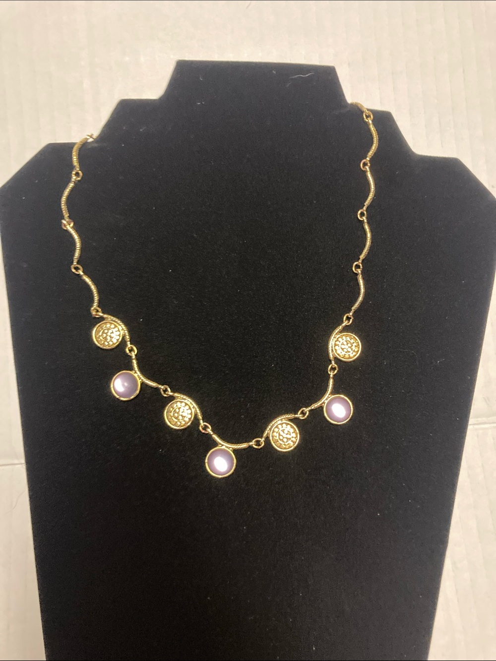 Gold-Tone Necklace with Lavender Accent Discs